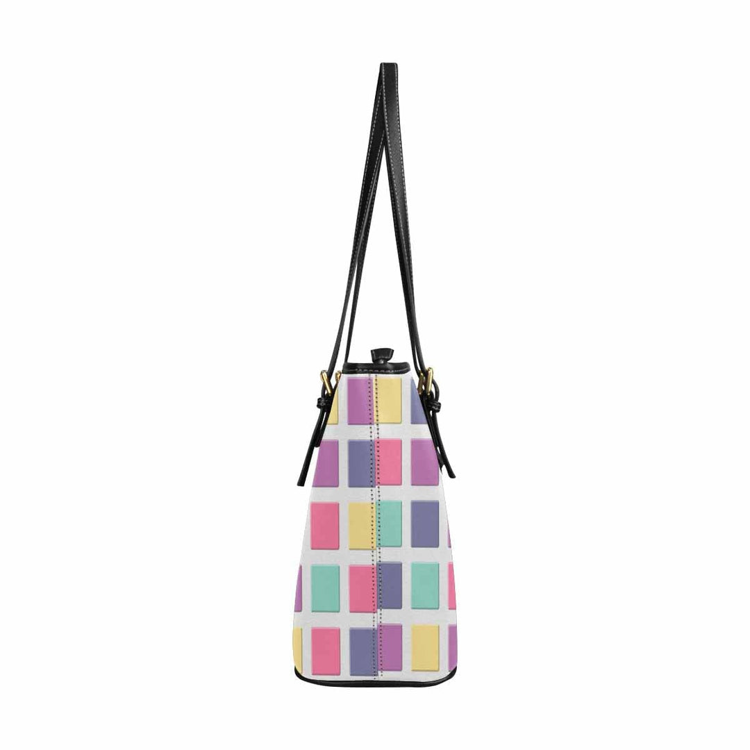 Large Leather Tote Shoulder Bag - Mosaic Tiles Multicolor - Bags/Leather Tote