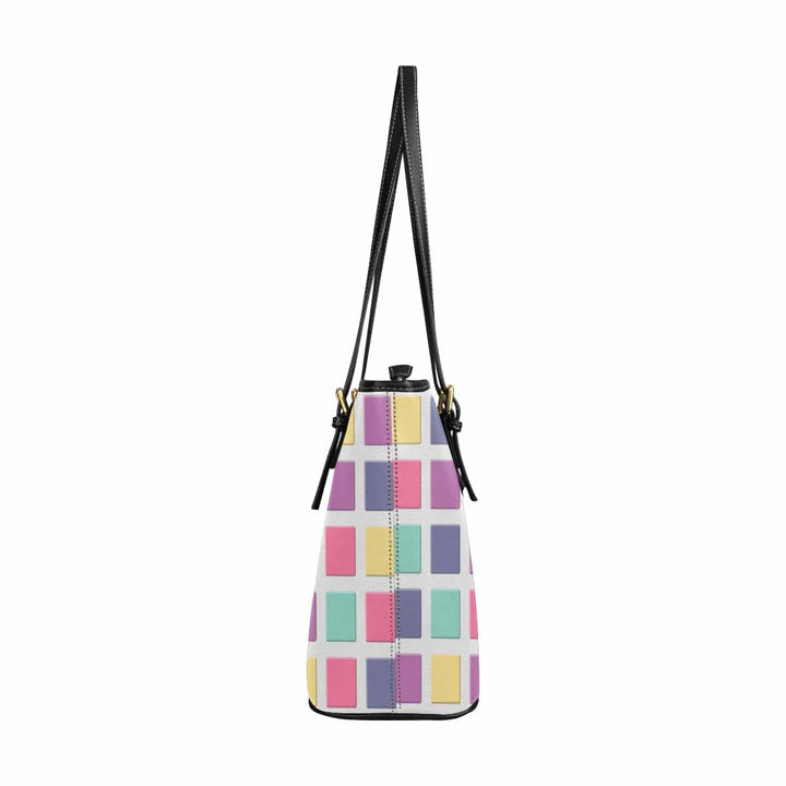 Large Leather Tote Shoulder Bag - Mosaic Tiles Multicolor - Bags/Leather Tote