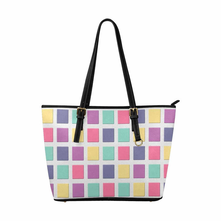 Large Leather Tote Shoulder Bag - Mosaic Tiles Multicolor - Bags/Leather Tote