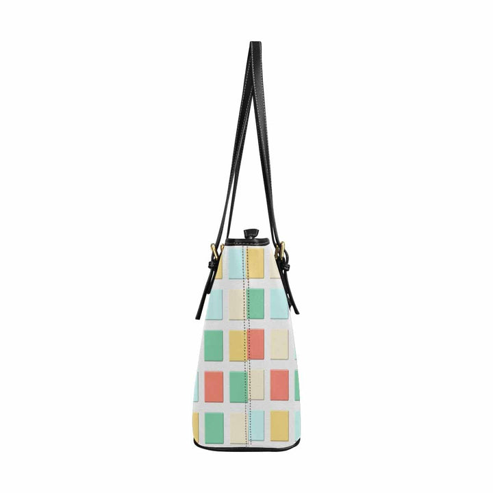 Large Leather Tote Shoulder Bag - Mosaic Tiles Multicolor - Bags/Leather Tote