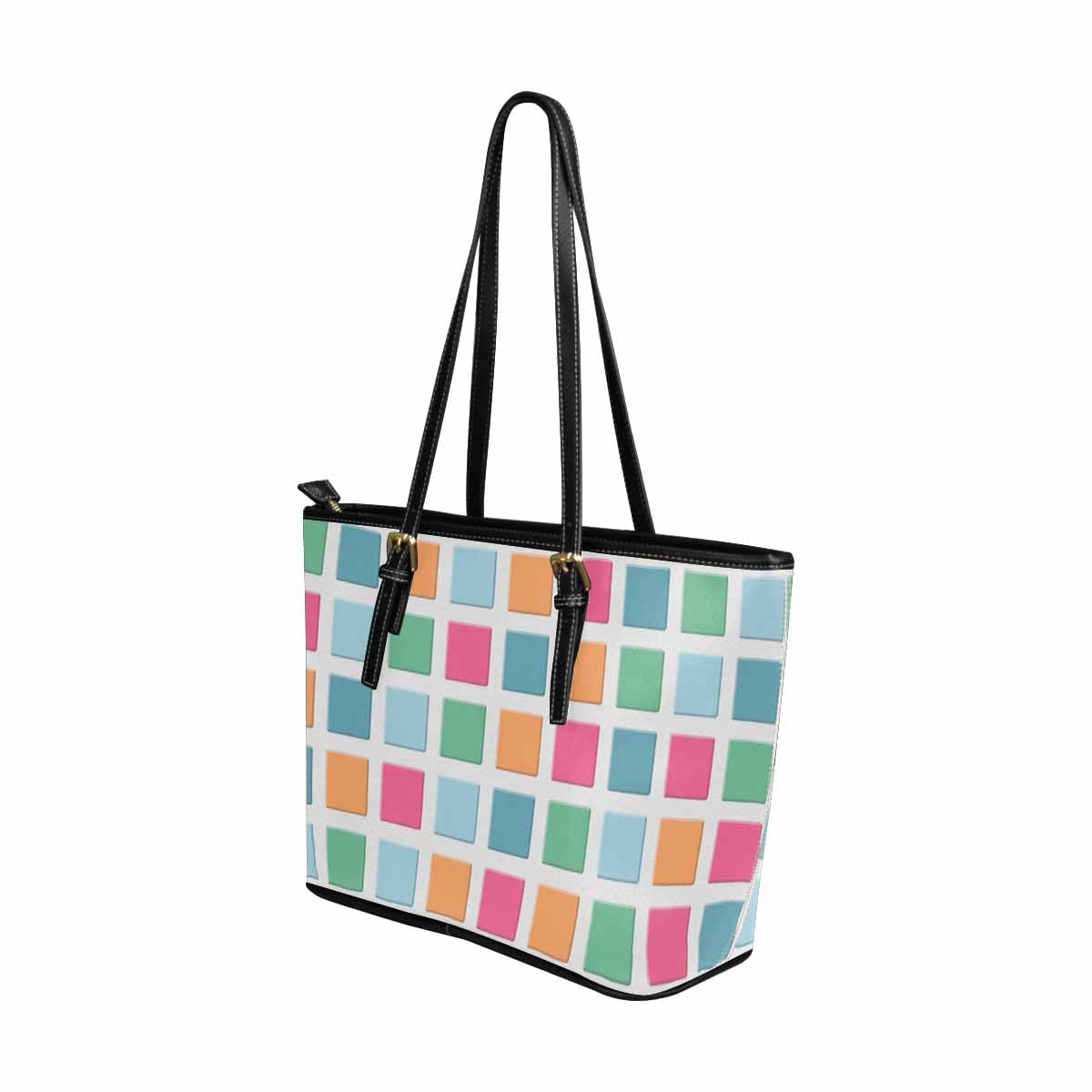 Large Leather Tote Shoulder Bag - Mosaic Tiles Multicolor - Bags | Leather Tote