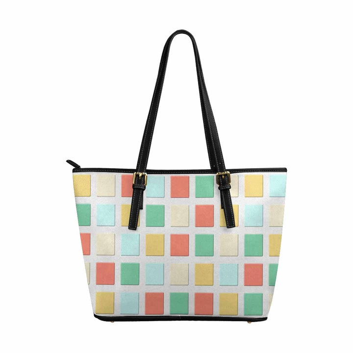 Large Leather Tote Shoulder Bag - Mosaic Tiles Multicolor - Bags/Leather Tote