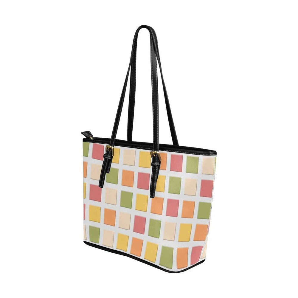 Large Leather Tote Shoulder Bag - Mosaic Tiles Multicolor - Bags/Leather Tote