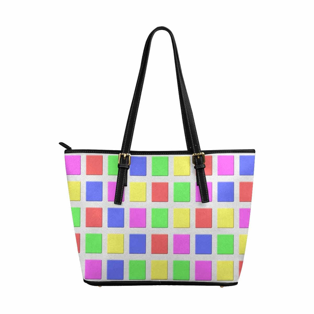 Large Leather Tote Shoulder Bag - Mosaic Tiles Multicolor - Bags/Leather Tote