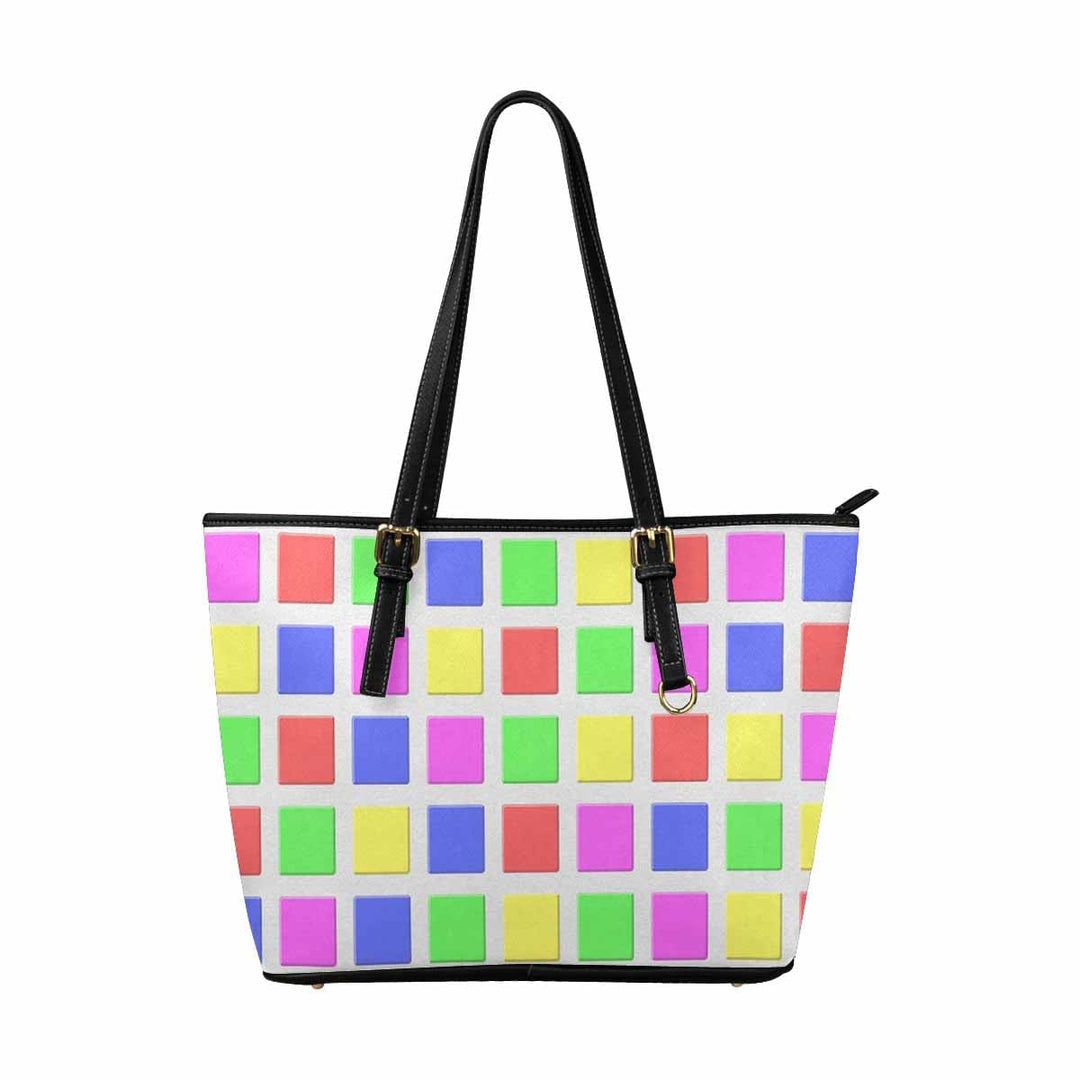 Large Leather Tote Shoulder Bag - Mosaic Tiles Multicolor - Bags/Leather Tote