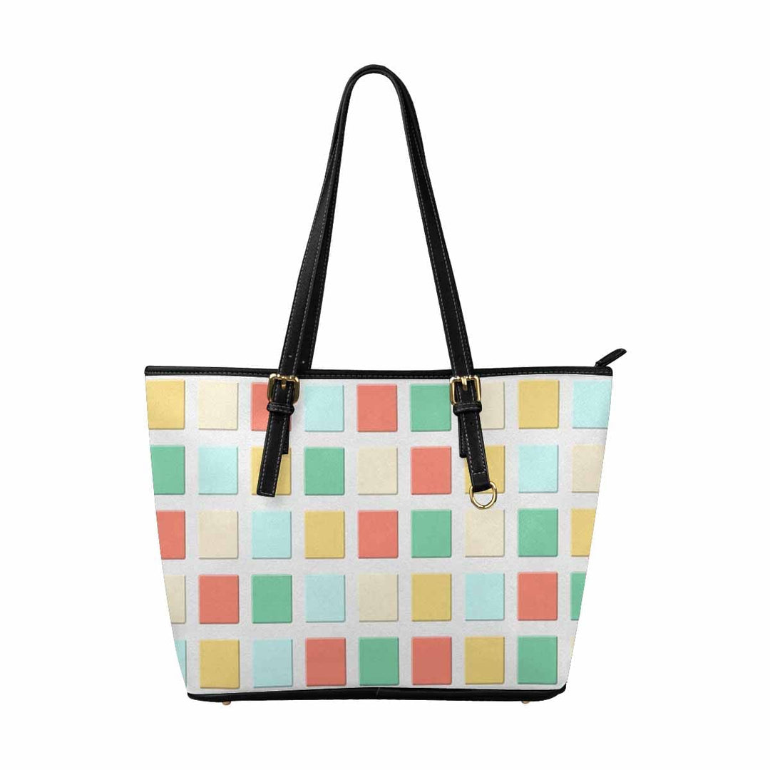 Large Leather Tote Shoulder Bag - Mosaic Tiles Multicolor - Bags/Leather Tote