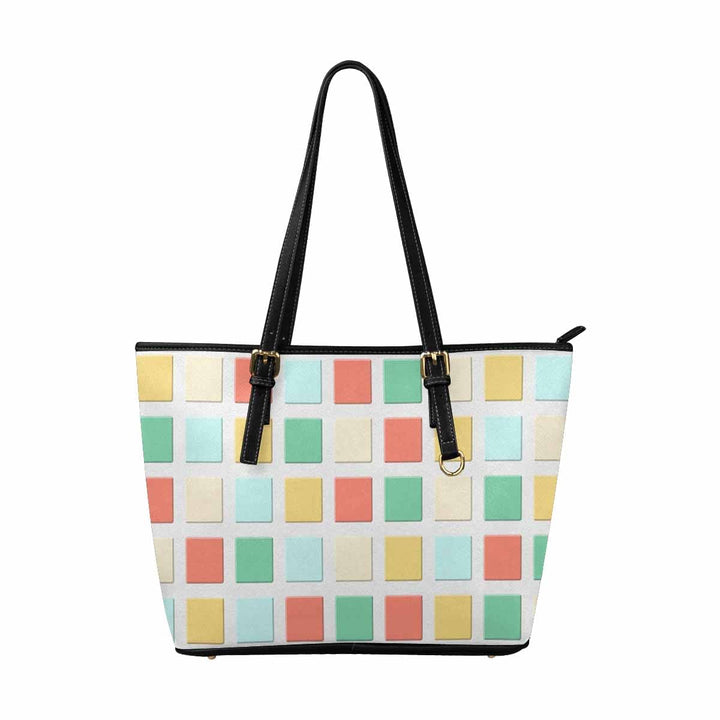 Large Leather Tote Shoulder Bag - Mosaic Tiles Multicolor - Bags/Leather Tote
