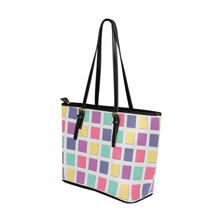 Large Leather Tote Shoulder Bag - Mosaic Tiles Multicolor - Bags/Leather Tote