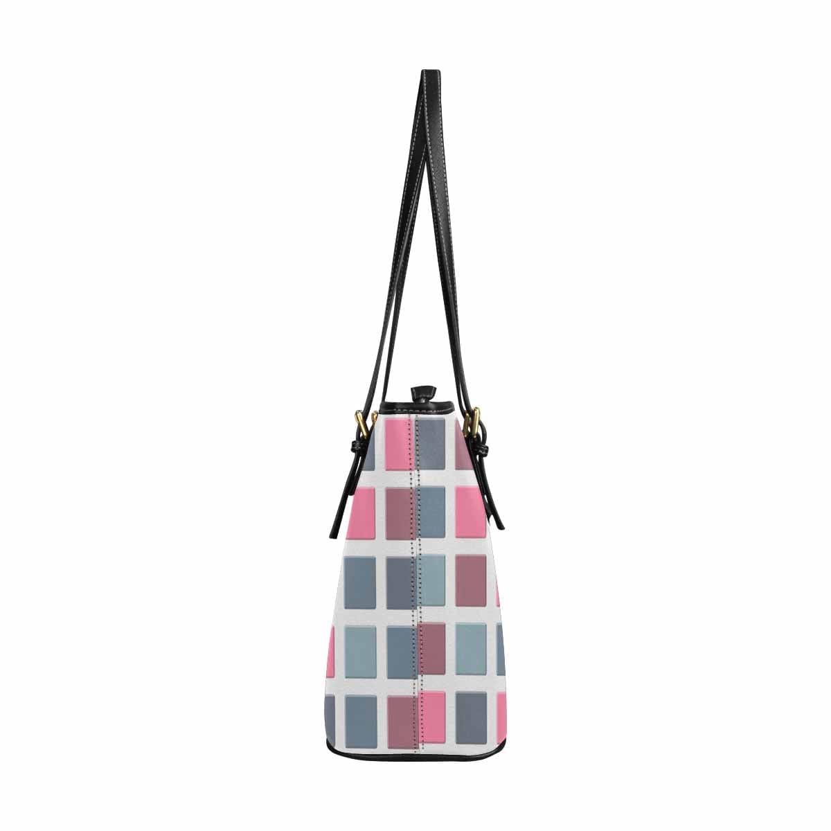 Large Leather Tote Shoulder Bag - Mosaic Tiles Pink Grey - Bags | Leather Tote