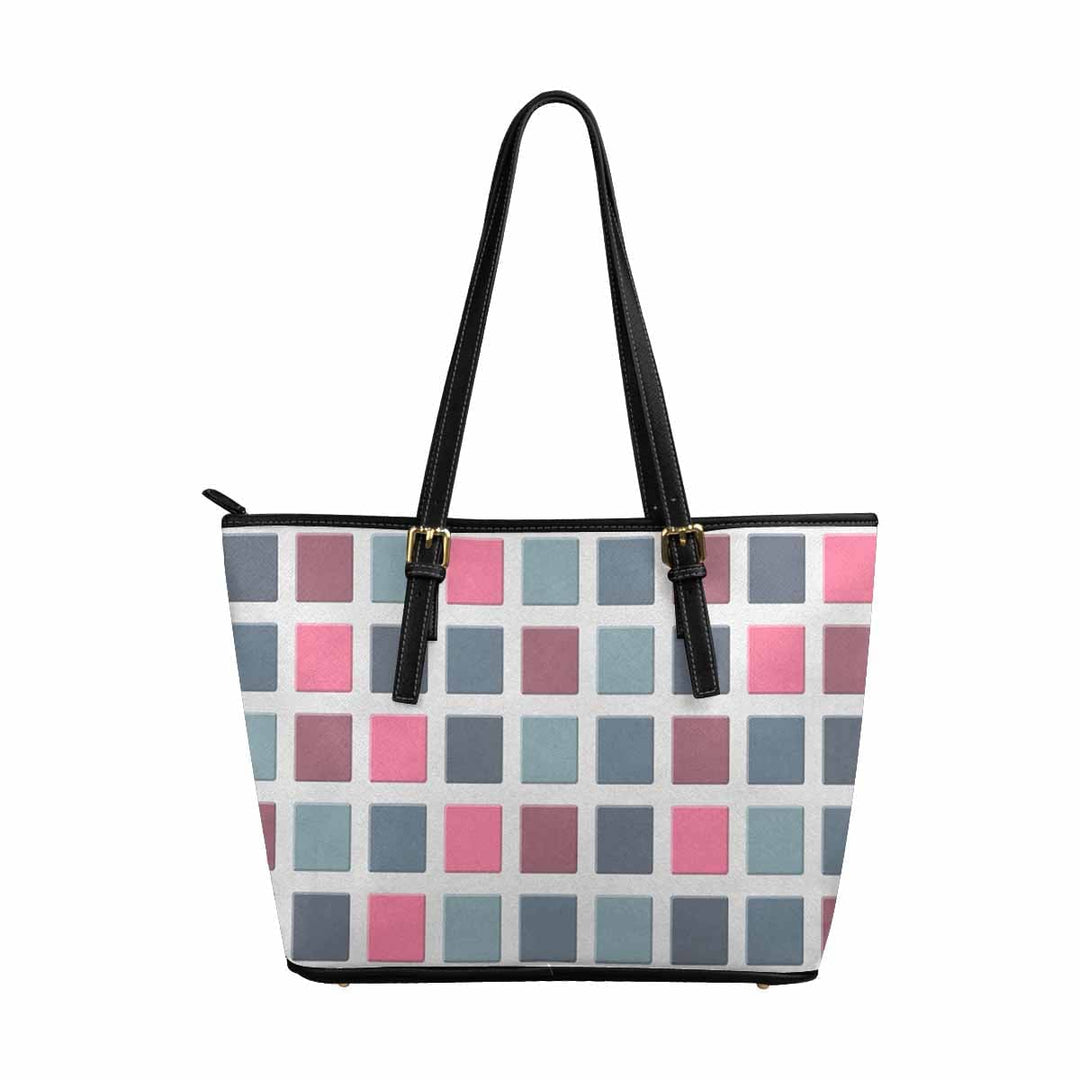 Large Leather Tote Shoulder Bag - Mosaic Tiles Pink Grey - Bags | Leather Tote