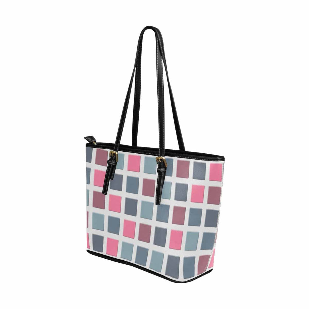 Large Leather Tote Shoulder Bag - Mosaic Tiles Pink Grey - Bags | Leather Tote