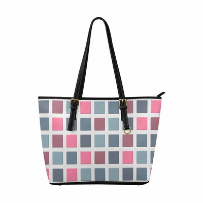 Large Leather Tote Shoulder Bag - Mosaic Tiles Pink Grey - Bags | Leather Tote