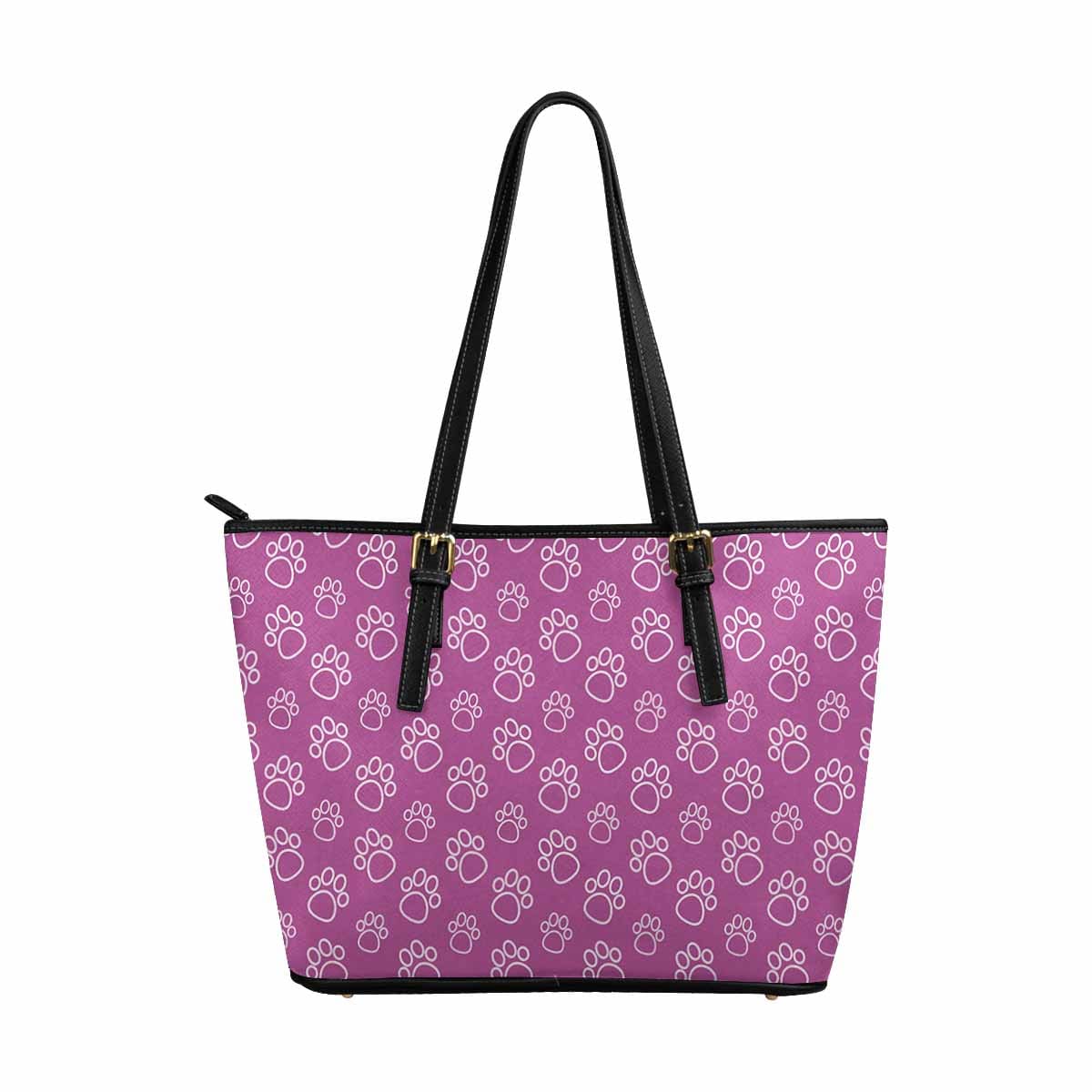 Large Leather Tote Shoulder Bag - Paws Fuschia Tote - Bags | Leather Tote Bags