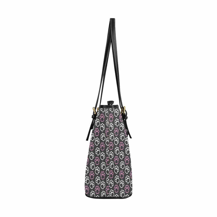 Large Leather Tote Shoulder Bag - Paws Pink and White Tote - Bags | Leather