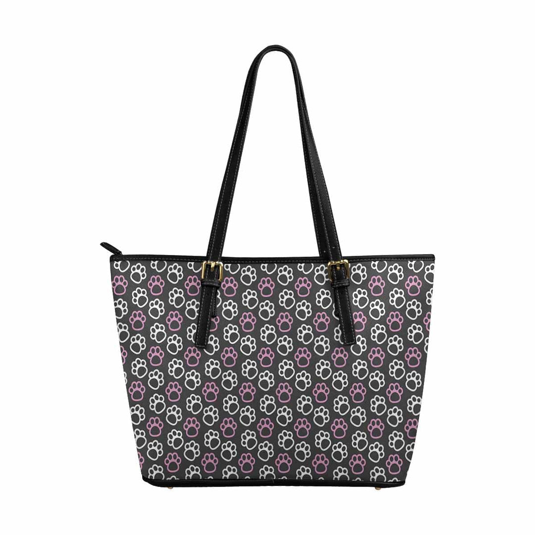 Large Leather Tote Shoulder Bag - Paws Pink and White Tote - Bags | Leather