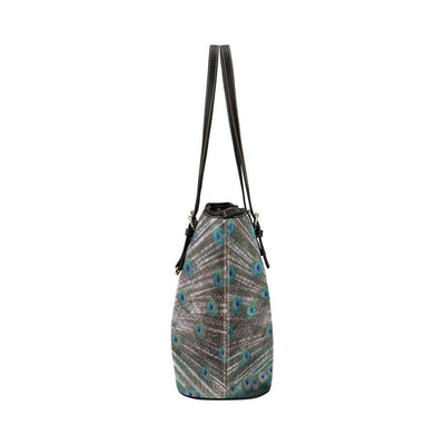 Large Leather Tote Shoulder Bag - Peacock Multicolor Illustration - Bags