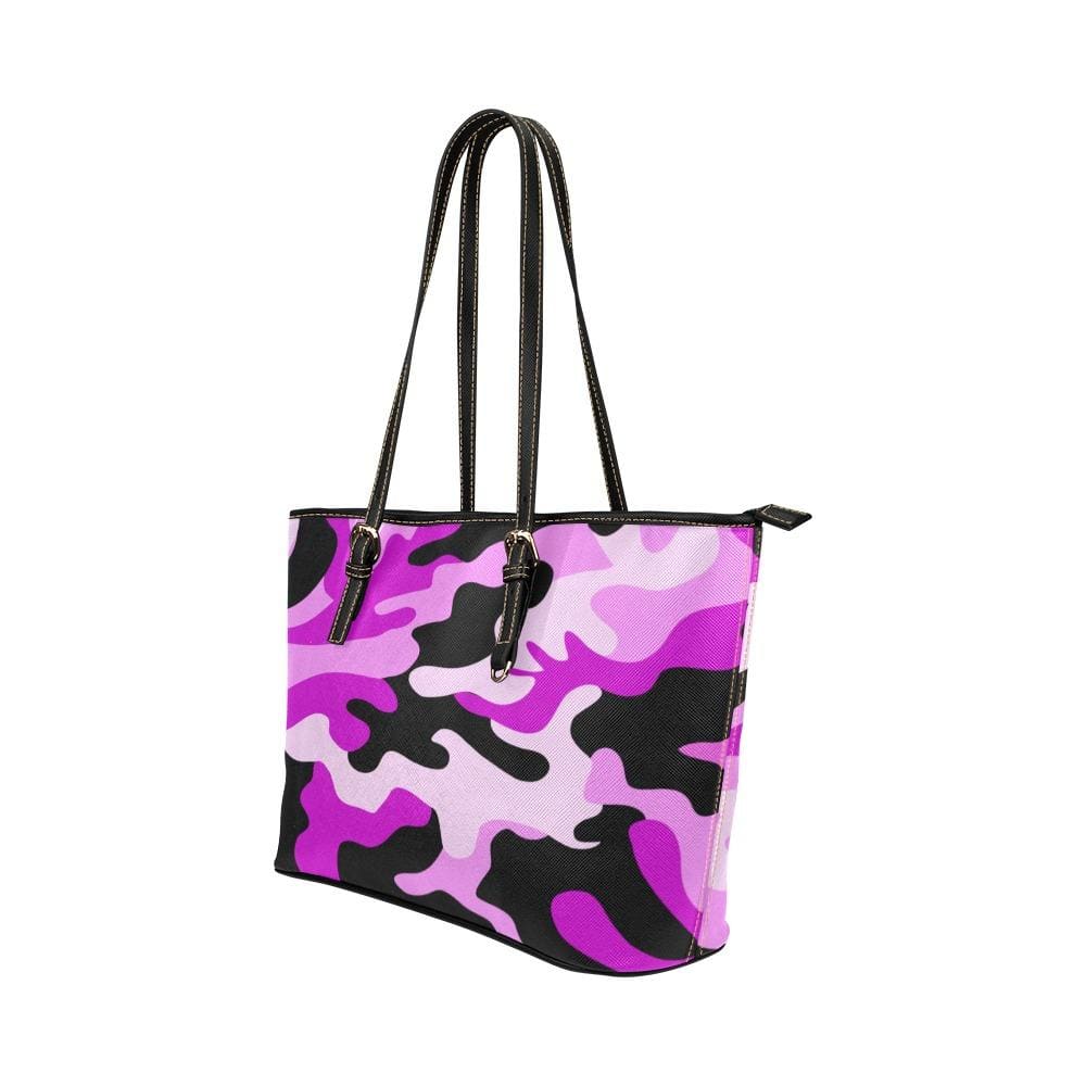 Large Leather Tote Shoulder Bag - Pink Camo Black T063945 - Bags | Leather Tote