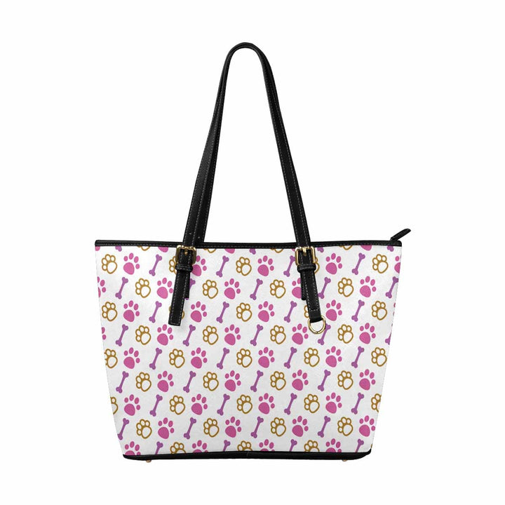 Large Leather Tote Shoulder Bag - Pink Paws and Doggie Bones Tote - Bags