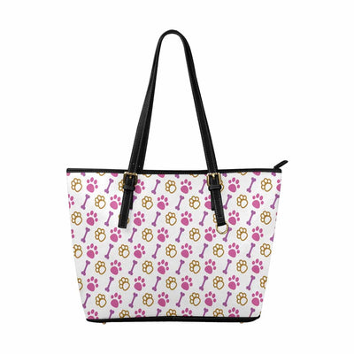 Large Leather Tote Shoulder Bag - Pink Paws And Doggie Bones Tote - Bags