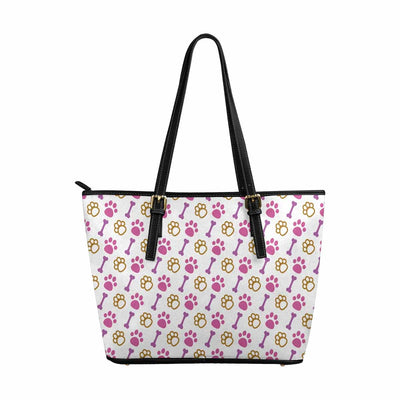 Large Leather Tote Shoulder Bag - Pink Paws And Doggie Bones Tote - Bags