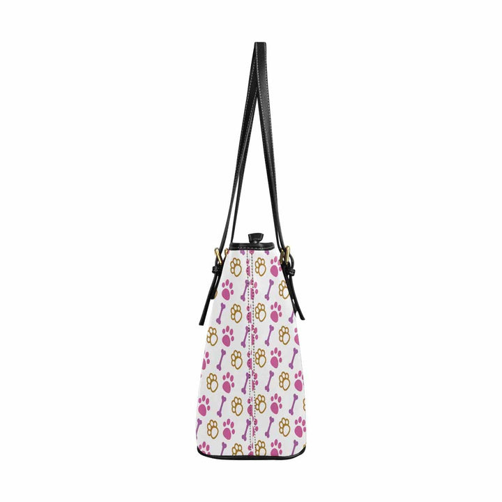 Large Leather Tote Shoulder Bag - Pink Paws and Doggie Bones Tote - Bags