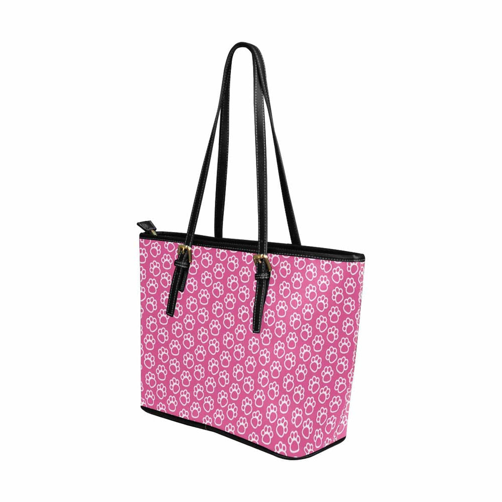 Large Leather Tote Shoulder Bag - Pink Paws Tote - Bags | Leather Tote Bags