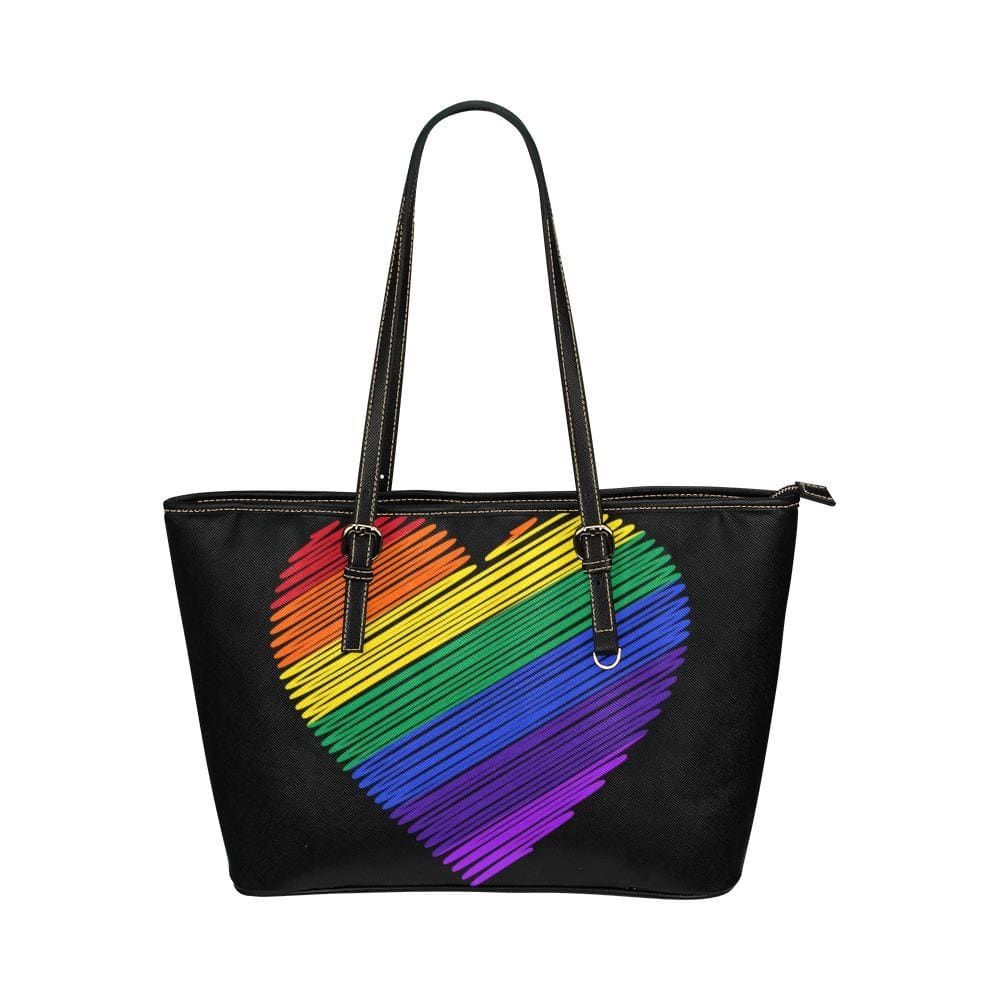 Large Leather Tote Shoulder Bag - Rainbow Heart Multicolor illustration - Bags