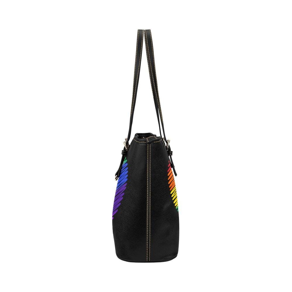 Large Leather Tote Shoulder Bag - Rainbow Heart Multicolor Illustration