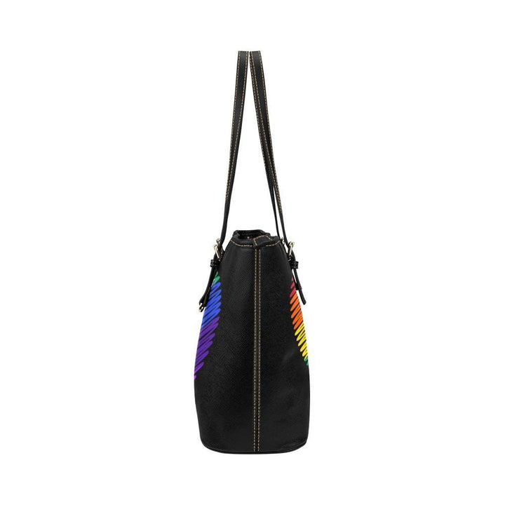 Large Leather Tote Shoulder Bag - Rainbow Heart Multicolor Illustration