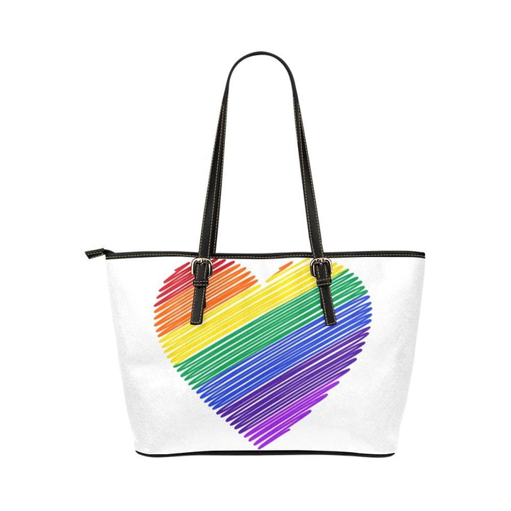 Large Leather Tote Shoulder Bag - Rainbow Heart White T358857 - Bags | Leather