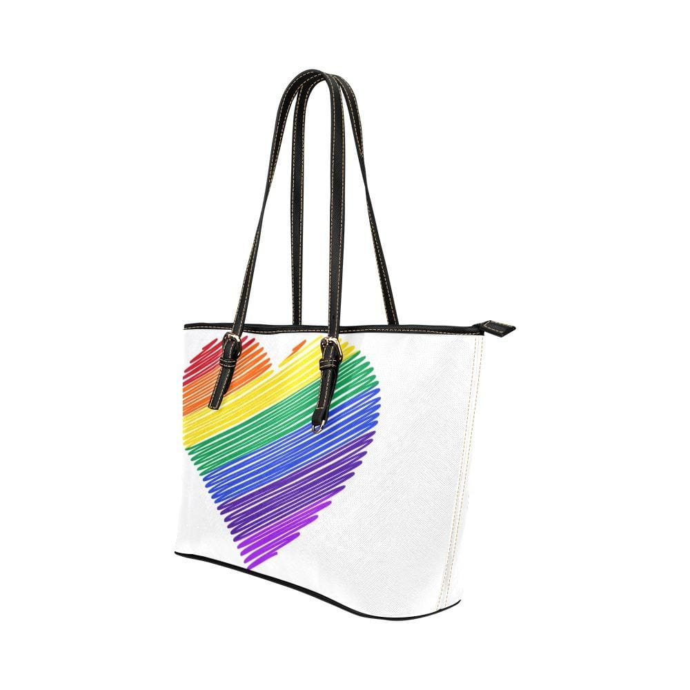 Large Leather Tote Shoulder Bag - Rainbow Heart White T358857 - Bags | Leather