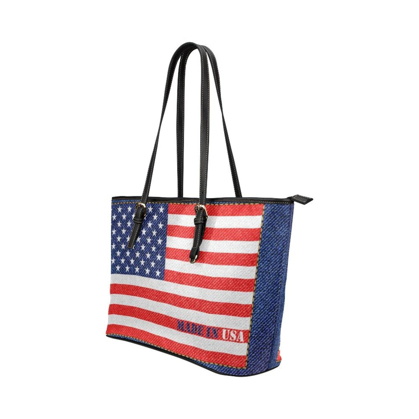Large Leather Tote Shoulder Bag - Stars And Stripes Usa Flag Print - Bags