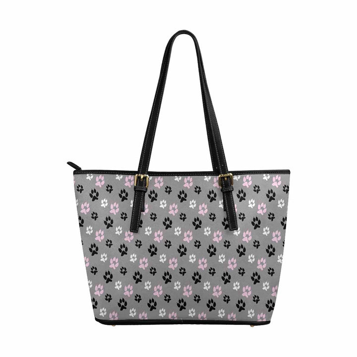 Large Leather Tote Shoulder Bag - Tri-color Paws Grey Tote - Bags/Leather Tote