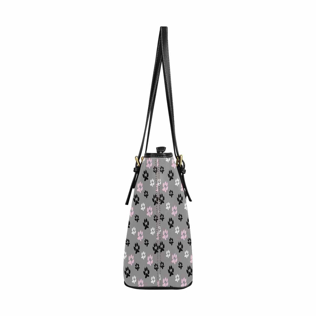 Large Leather Tote Shoulder Bag - Tri-color Paws Grey Tote - Bags/Leather Tote