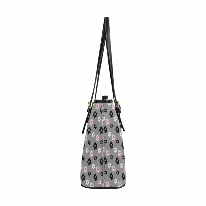 Large Leather Tote Shoulder Bag - Tri-color Paws Grey Tote - Bags/Leather Tote