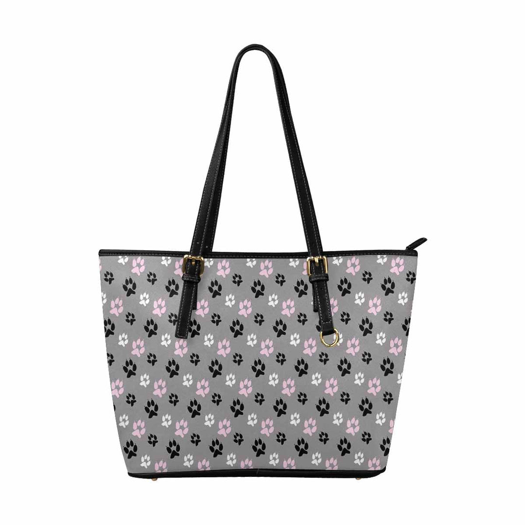 Large Leather Tote Shoulder Bag - Tri-color Paws Grey Tote - Bags/Leather Tote