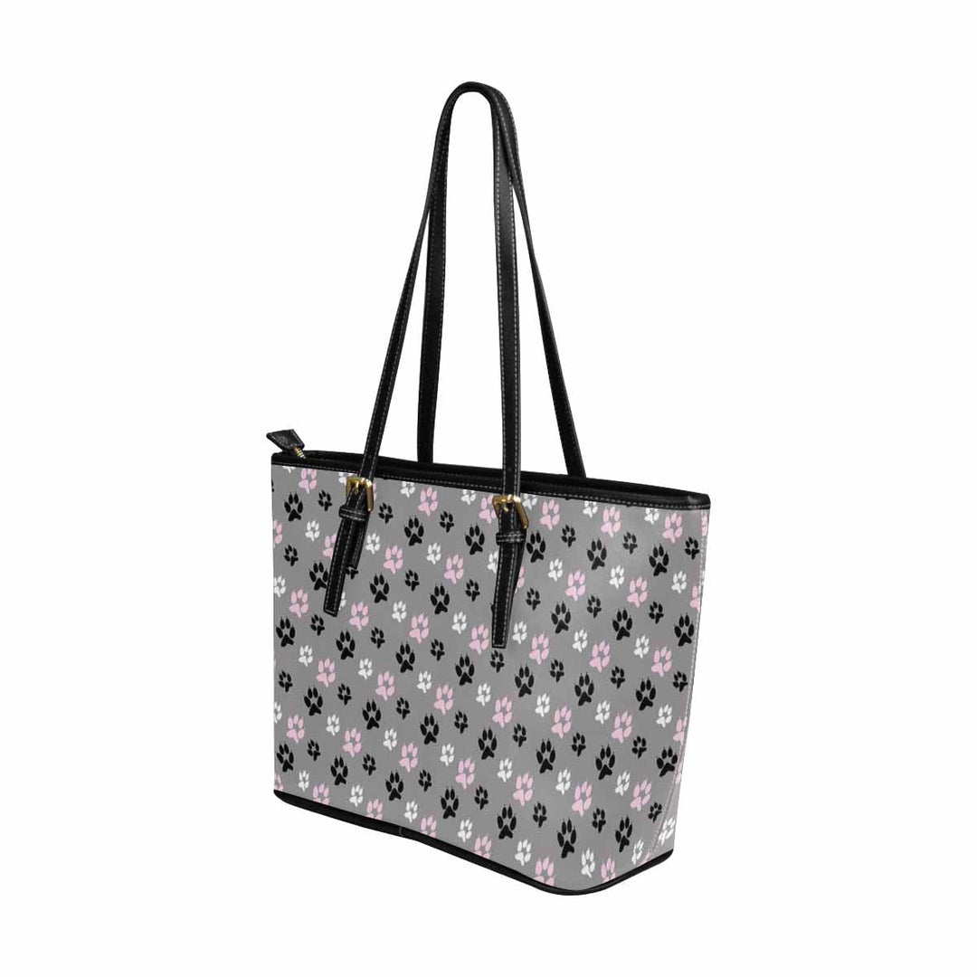 Large Leather Tote Shoulder Bag - Tri-color Paws Grey Tote - Bags/Leather Tote
