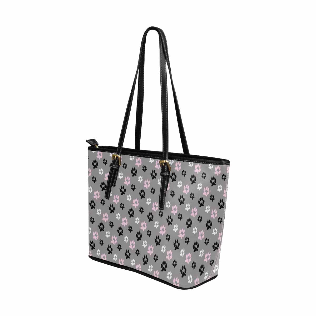 Large Leather Tote Shoulder Bag - Tri-color Paws Grey Tote - Bags | Leather