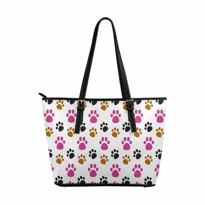 Large Leather Tote Shoulder Bag - Tri-color Paws White Tote - Bags | Leather