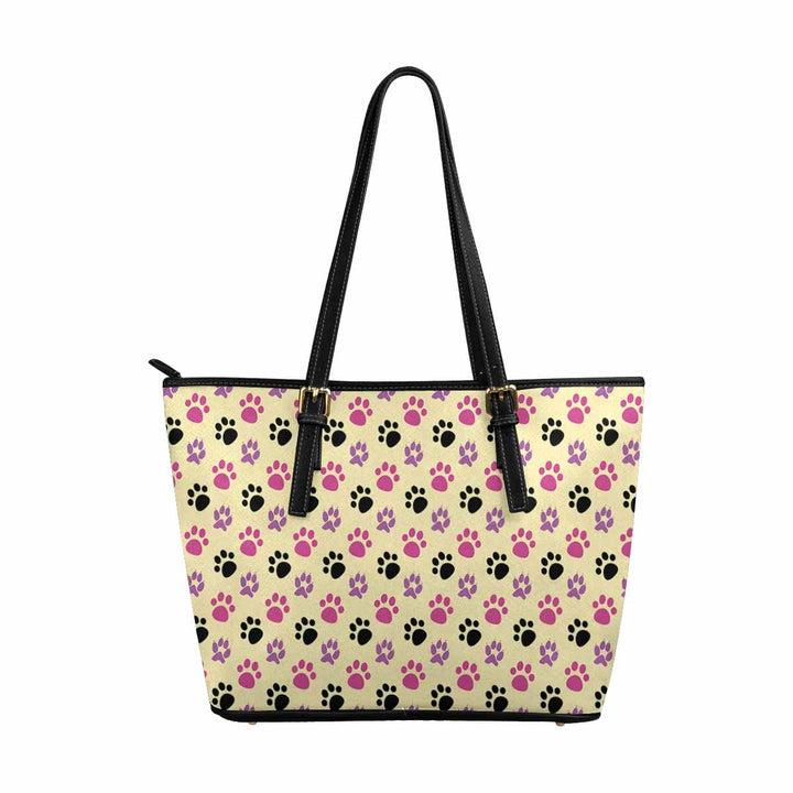 Large Leather Tote Shoulder Bag - Tri-color Paws Yellow Tote - Bags/Leather