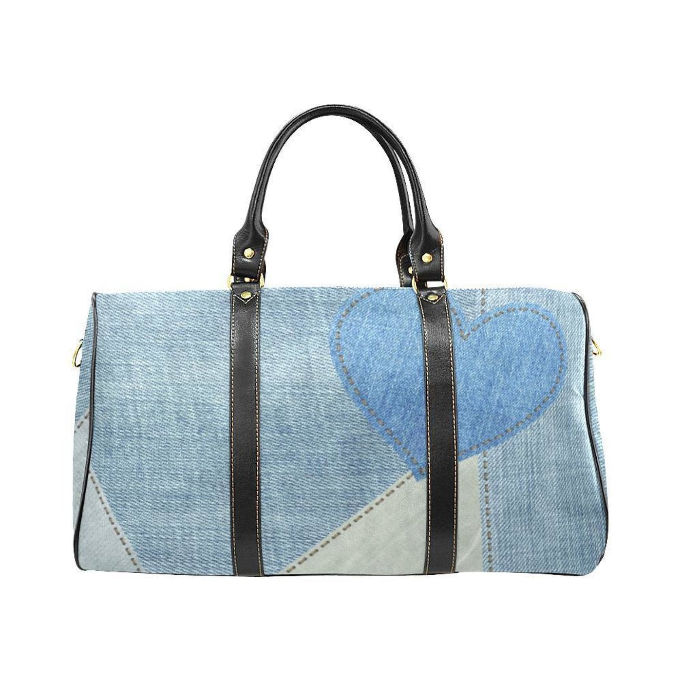 Travel Bag Leather Carry On Large Luggage Bag Blue Denim Heart - Bags | Travel