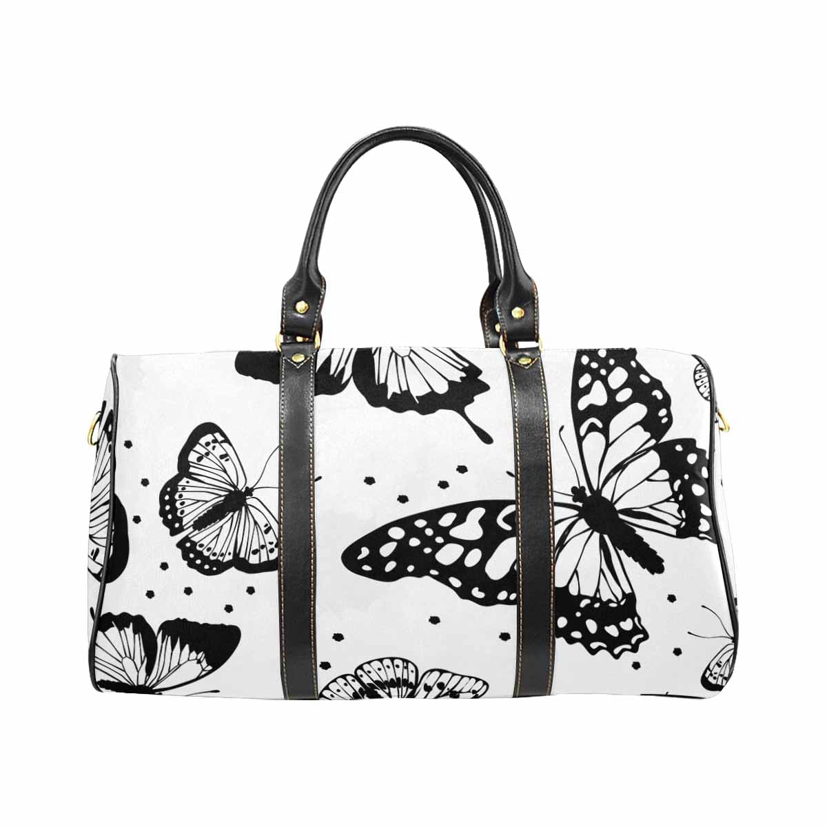 Travel Bag White And Black Butterfly Print - Bags | Travel Bags | Leather Carry