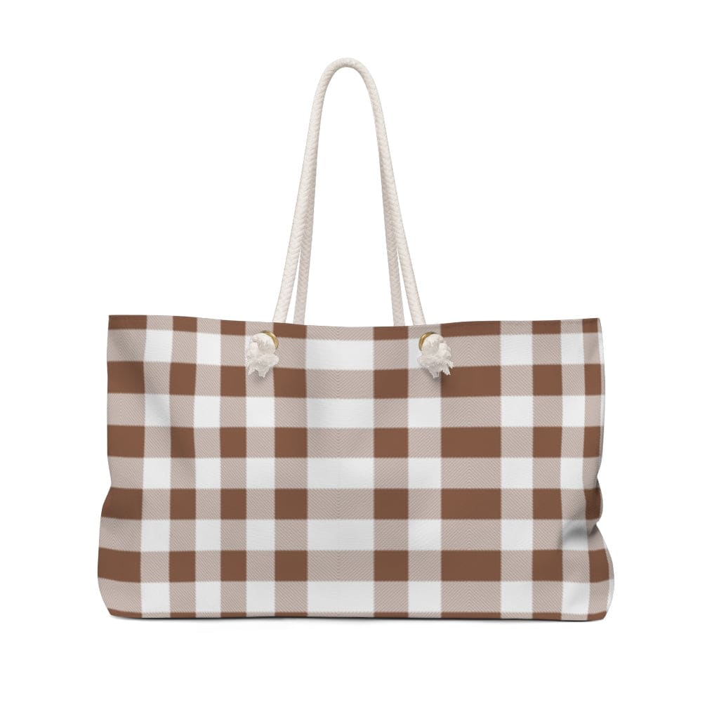Weekender Tote Bag Brown And White Plaid - Bags | Tote Bags | Weekender