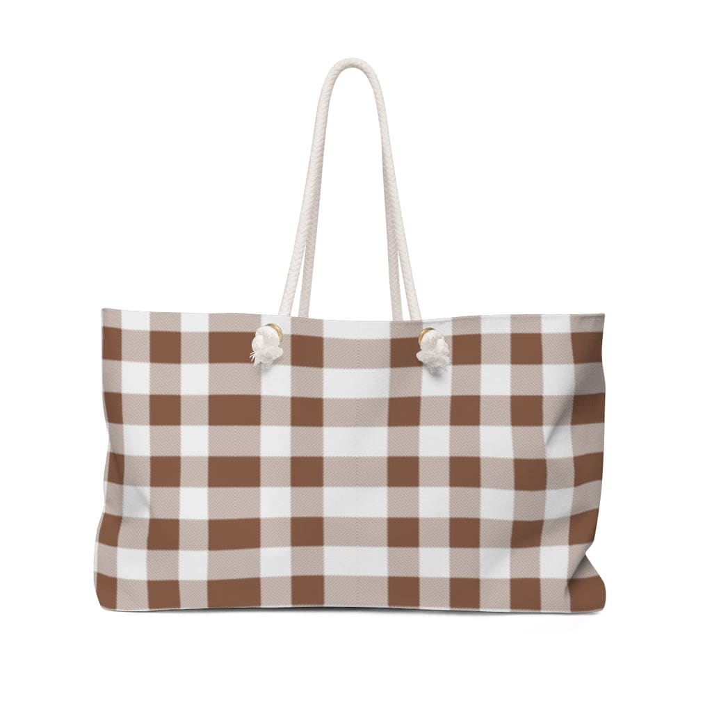 Weekender Tote Bag Brown and White Plaid - Bags | Tote Bags | Weekender