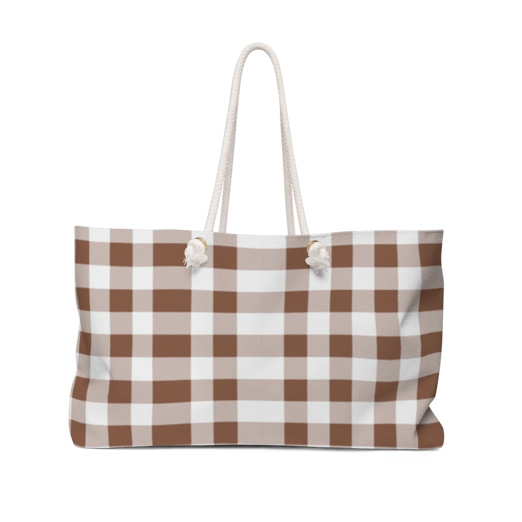 Weekender Tote Bag Brown And White Plaid - Bags | Tote Bags | Weekender