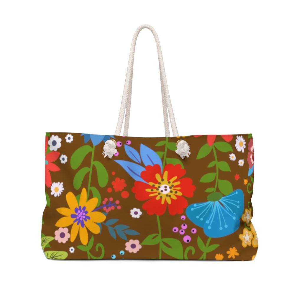 Weekender Tote Bag Floral Print - Brown - Bags | Tote Bags | Weekender