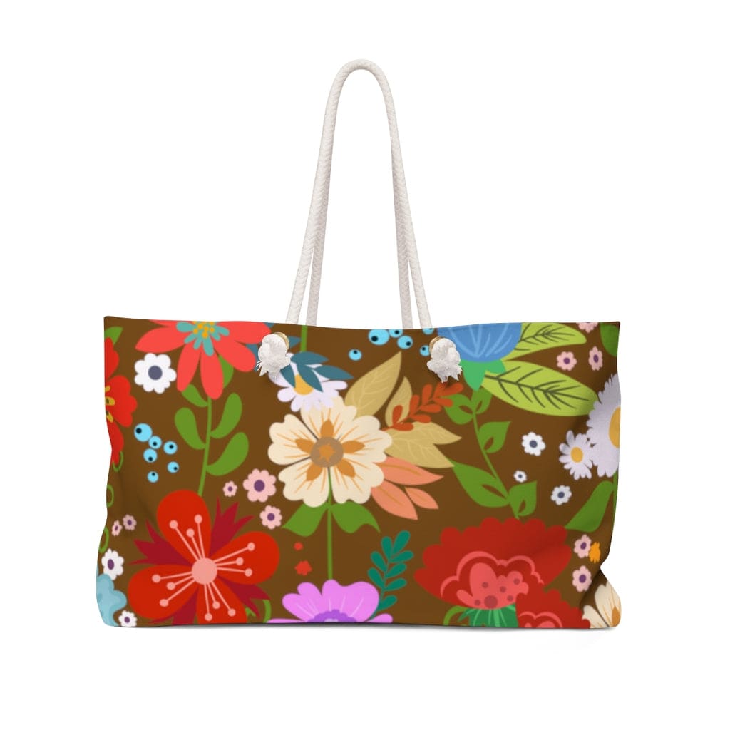 Weekender Tote Bag Floral Print - Brown - Bags | Tote Bags | Weekender