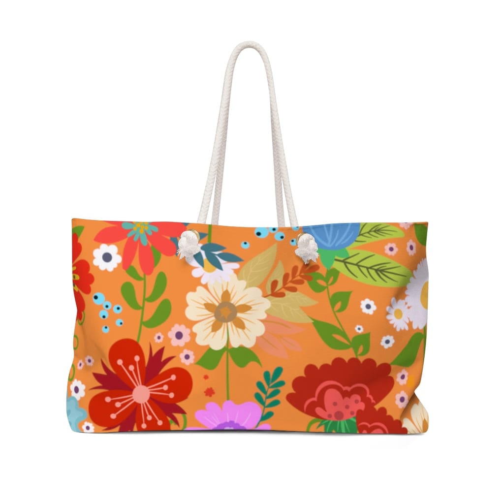 Weekender Tote Bag Floral Print - Orange - Bags | Tote Bags | Weekender