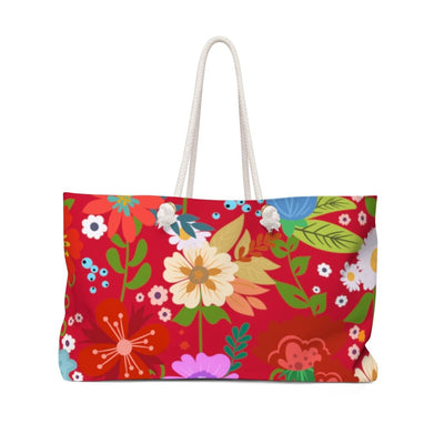 Weekender Tote Bag Floral Print - Red - Bags | Tote Bags | Weekender