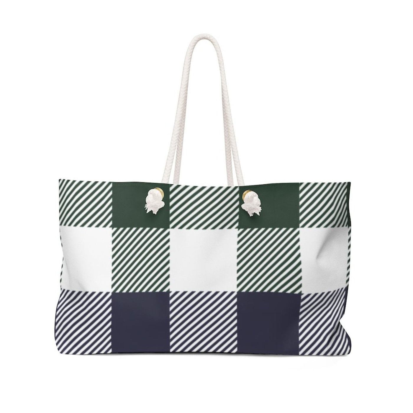 Weekender Tote Bag Green White Blue Plaid - Bags | Tote Bags | Weekender